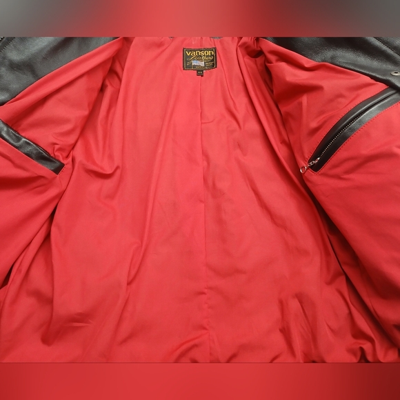 Vanson Motorcycle Bike Black Leather Jacket with Red, White, and Blue Accents. - Picture 10 of 15